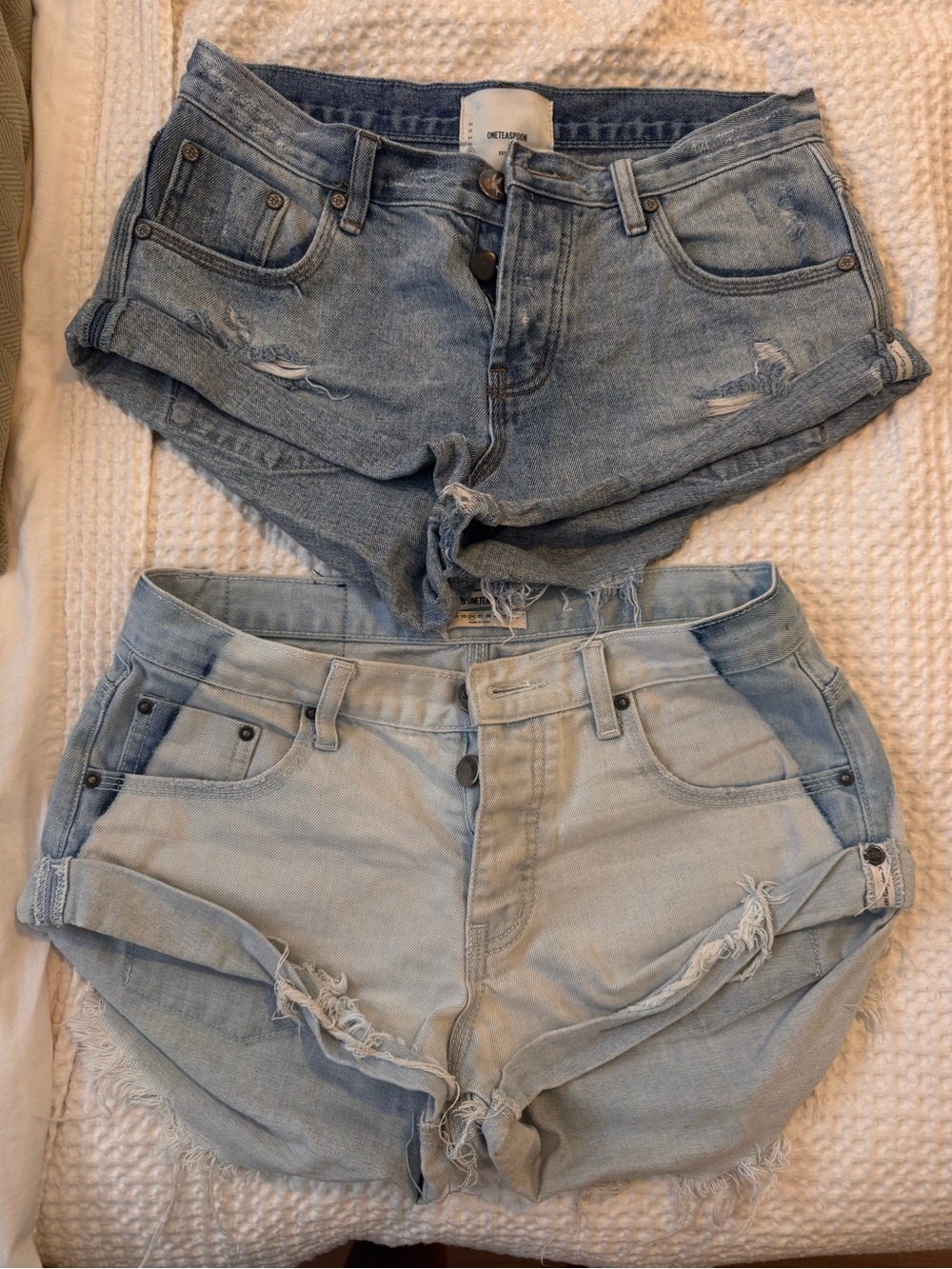 One Teaspoon Light Blue & Medium Blue Distressed Denim Shorts Duo